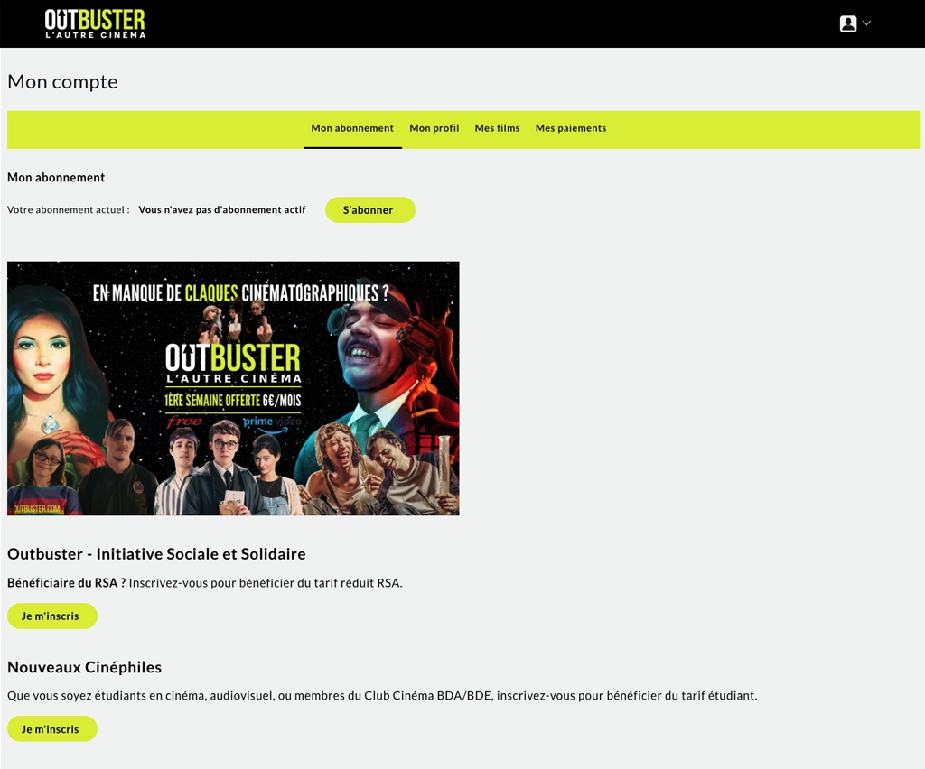 webdesign - Outbuster plateforme VOD - unifypixels.com agence digitale